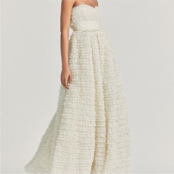 LOVESHACKFANCY STRAPLESS RUFFLE BEACH WEDDING DRESS SIZE 2 - Picture 11 of 13